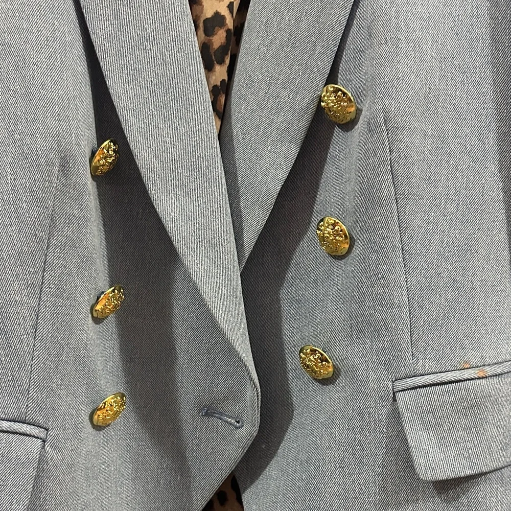 Veronica Beard Miller Light Blue Blazer with Gold Buttons - Picture 3 of 5